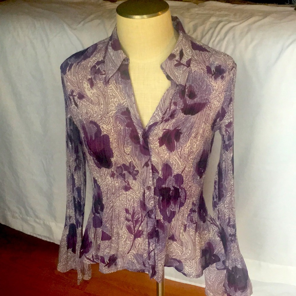 Worthington Purple floral button up blouse